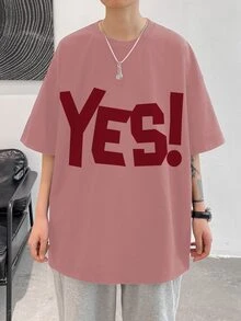 Manfinity Men Letter Graphic Drop Shoulder Tee - Pink - View 3