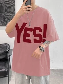 Manfinity Men Letter Graphic Drop Shoulder Tee - Pink - View 4