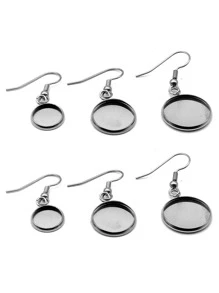 20入組/套極簡不銹鋼圓形DIY耳環底座適合女士DIY首飾製作 - 銀色 - 查看 2