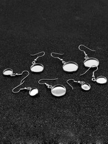 20入組/套極簡不銹鋼圓形DIY耳環底座適合女士DIY首飾製作 - 銀色 - 查看 4