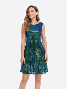 亮片A字連衣裙 - 墨綠色 - 查看 6