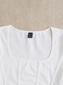 SHEIN EZwear Square Neck Seam Front Tee - White - View 3