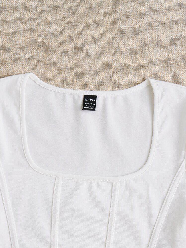 SHEIN EZwear スクエアネック シームフロント Tシャツ - ホワイト - 見る 3