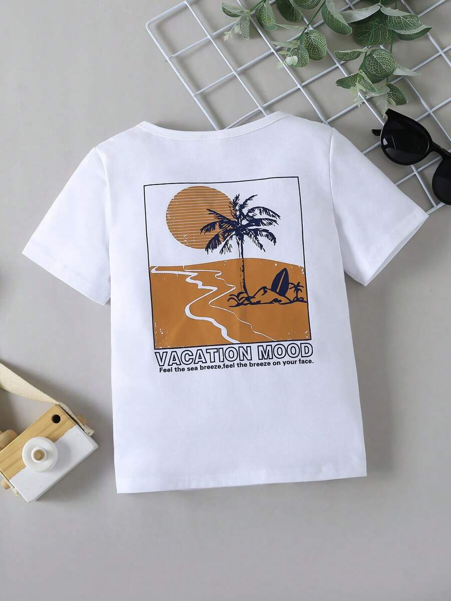 SHEIN Toddler Boys Coconut Tree & Letter Graphic Tee - White - View 1