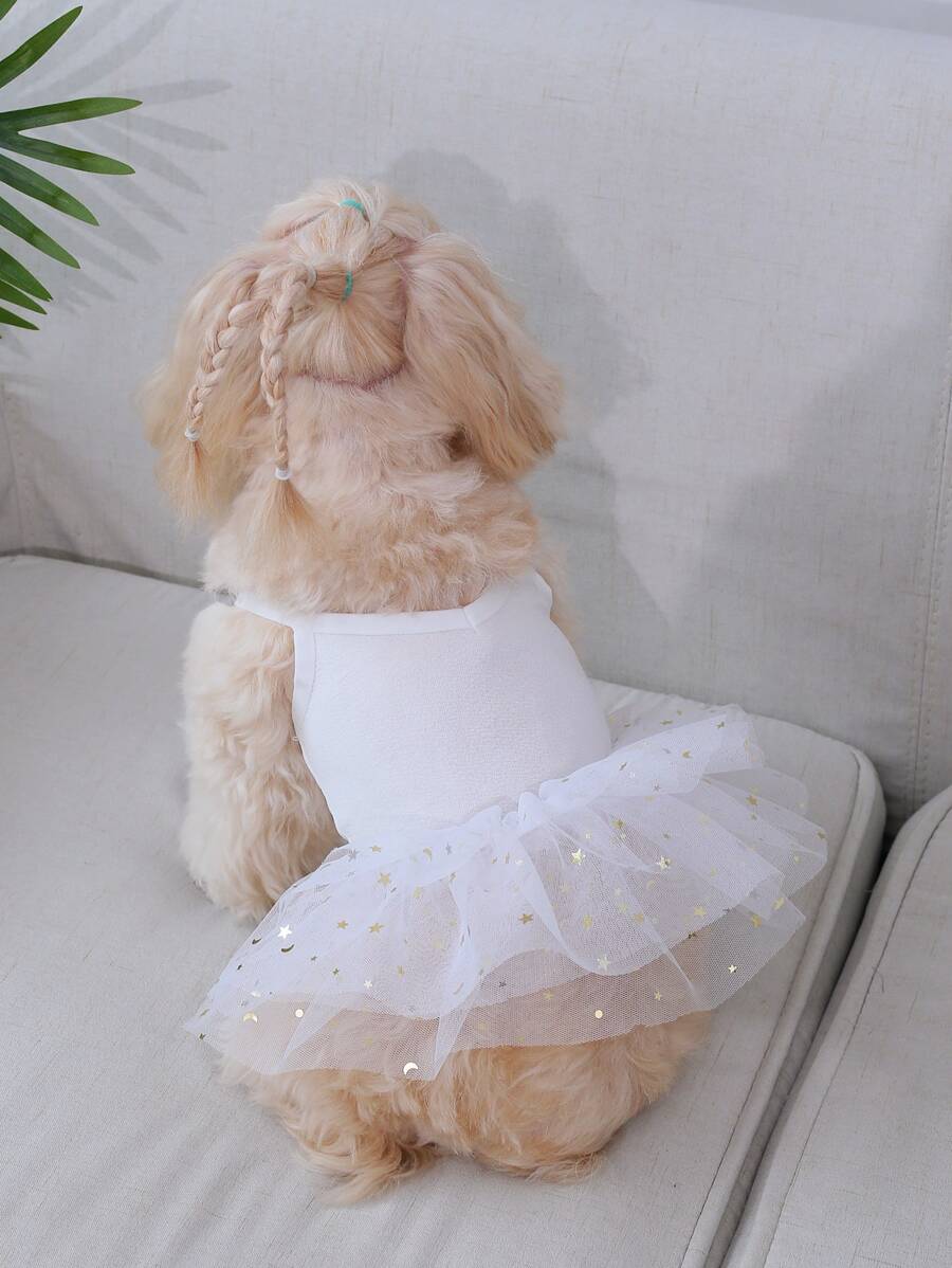 1pc Star Decor Pet Dress For Dog And Cat For Spring - White - View 1