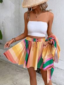 Breezaya 撞色蝙蝠袖和服罩衫和半身裙 - 彩色 - 查看 6