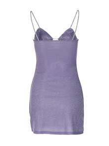 Glitter Cut Out Front Cami Dress - Purple - View 2