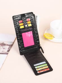 Crocodile Embossed Card Holder Black Multi-Card Card Organizer Storage Credit Cards Slim Lightweight Zipper Portable Cash Money ID Card Credit Card Coin Pocket Short Wallet Small Pouch Small Purse Pocket Wallet For Birthday Gift Gift Anniversary On Valentine Day Couple Female Lady Girls Women Teenagers For College Student School Student Men Male Gift