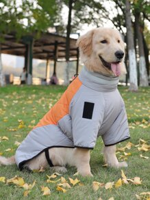 1 pieza Chaqueta para mascotas de dos tonos cálido para perro para temporada de frio - Naranja - Ver 2