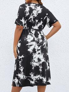 SHEIN LUNE Plus Tie Dye Split Thigh Dress - Black and White - View 2
