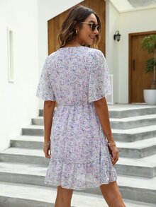 碎花荷葉邊洋裝 - 彩色 - 查看 2