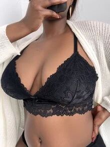 Plus Floral Lace Bralet - Black - View 4