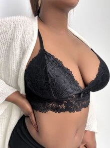 Plus Floral Lace Bralet - Black - View 5