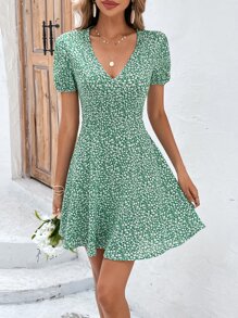 SHEIN Frenchy Đầm Dây kéo Họa tiết hoa Boho - màu xanh lá - Xem 1