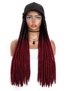 長款編織人造假髮帶帽子 - 拼色 - 查看 2