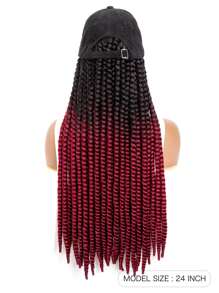 長款編織人造假髮帶帽子 - 拼色 - 查看 3