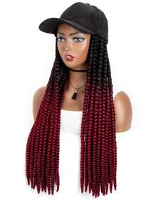 長款編織人造假髮帶帽子 - 拼色 - 查看 4