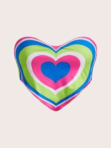 SHEIN ICON Rave Heart Print Bandana Hem Crop Top - Nhiều màu - Xem 2