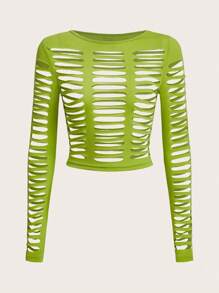 SHEIN ICON Rave Top corto rasgado sólido sin sujetador