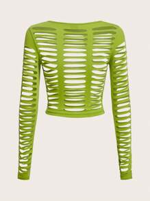 SHEIN ICON Rave Top corto rasgado sólido sin sujetador