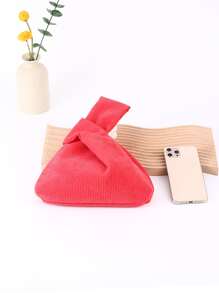 Fashionable Classic Corduroy Clutch Handbag, Wristlet Bag, Phone Bag, Small Square Purse For Outdoor Activities Valentines - Red - View 2