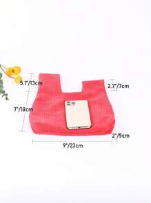 Fashionable Classic Corduroy Clutch Handbag, Wristlet Bag, Phone Bag, Small Square Purse For Outdoor Activities Valentines - Red - View 5