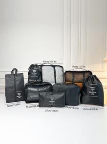 8pcs Letter Graphic Travel Storage Bag Set Black Clothes Storage Bag,Travel Organizer Set,Packing Cube Set,Suitcase Storage Bag Set,Travel Storage Set With Shoe Toiletry and Laundry Bags School Supplies Room Decor Bedroom Decor Dorm Essentials for School Student Teacher - Black - View 3