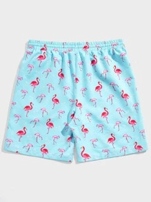 Manfinity VCAY 男士火烈鳥圖案腰部抽繩短褲 - 淺藍色 - 查看 2