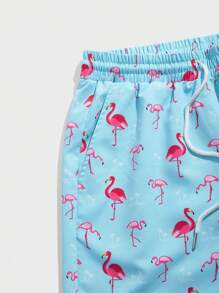 Manfinity VCAY 男士火烈鳥圖案腰部抽繩短褲 - 淺藍色 - 查看 5