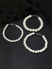 1條時尚男款人造珍珠手鏈,日常裝飾 - 白色 - 查看 1