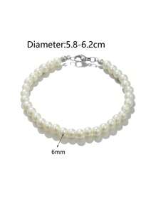 1條時尚男款人造珍珠手鏈,日常裝飾 - 白色 - 查看 4