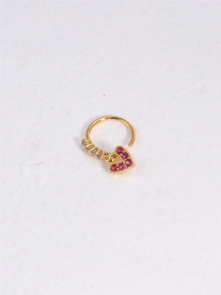 1pc Fashion Copper Heart Charm Nose Ring For Women For Daily Decoration - Yellow Gold - View 2