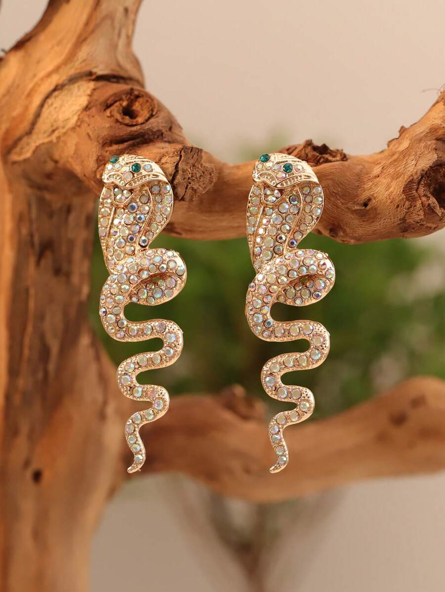 1對時尚蛇形耳釘適用於女士日常裝飾 - 彩色 - 查看 1