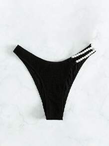 SHEIN Swim Summer Beach Faux Pearl Decor Bikini Bottom - Black - View 3
