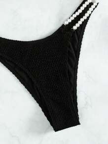 SHEIN Swim Summer Beach Faux Pearl Decor Bikini Bottom - Black - View 4