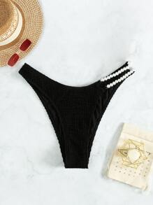 SHEIN Swim Summer Beach Faux Pearl Decor Bikini Bottom - Black - View 5