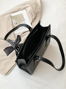 蝴蝶结装饰简约方形包鳄鱼压纹细围巾装饰，时尚蝴蝶结女士钱包