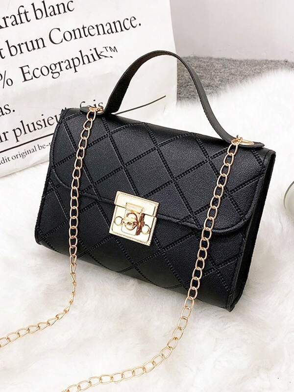 حقيبة مربعة ميني رفرف مطرز تفاصيل بديكور معدني