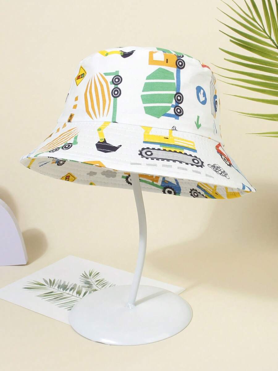 1pc Toddler Boys Excavator Pattern Cute Bucket Hat For Outdoor - Multicolor - View 1