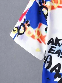 SHEIN 大童男孩字母圖形上衣和短褲,不含內搭 - 白色 - 查看 4