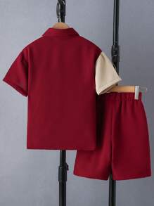 SHEIN Tween Boy Two Tone Shirt & Shorts Without Tee - Multicolor - View 2