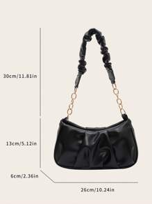 Minimalist Hobo Bag Ruched Detail Black Handbag Fashion Shoulder Bag Armpit Bag Chain Messenger Bag Women's Bag, Japanese Bag, Street & Japanese Bag For Women