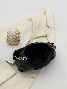 Minimalist Hobo Bag Ruched Detail Black Handbag Fashion Shoulder Bag Armpit Bag Chain Messenger Bag Women's Bag, Japanese Bag, Street & Japanese Bag For Women