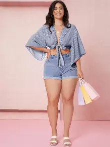 Dreamara Crop Top mit Streifen Muster, Band vorne,