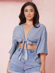 Dreamara Crop Top mit Streifen Muster, Band vorne,