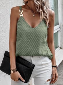 SHEIN Clasi Áo khoác và áo lót dành cho xe tăng nữ Nhẫn màu trơn Giải trí - xanh quân đội - Xem 1