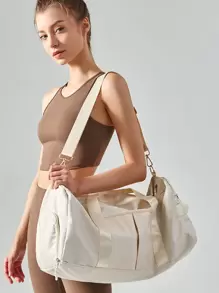 大容量健身運動旅行提包,男女通用隨身行李假日週末攜帶手提袋,附有濕乾分離,休閒多功能可攜帶鞋子的背包,適用於商務、度假、戶外、滑雪、運動配件等,旅行包、手提包、背包 - 白色 - 查看 1