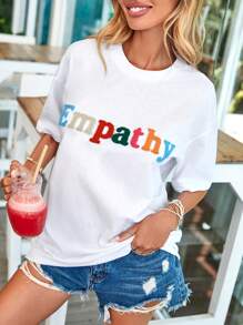 RueChic Letter Graphic Drop Shoulder Tee - White - View 3