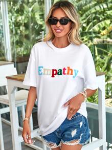 RueChic Letter Graphic Drop Shoulder Tee - White - View 2