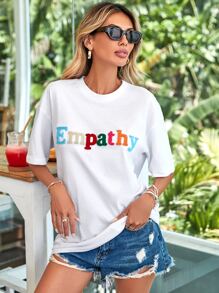 RueChic Letter Graphic Drop Shoulder Tee - White - View 5